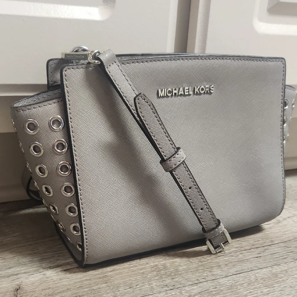 Michael Kors Silver Crossbody Bag with Studded Sides